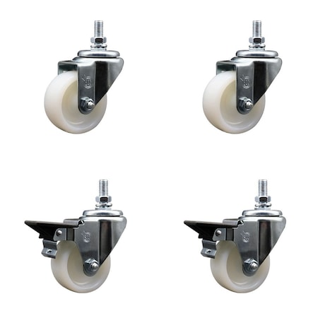 Service Caster 3 Inch Nylon 12 Inch Threaded Stem Caster Set 2 Brakes SCC SCC-TS20S314-NYS-121315-2-PLB-2